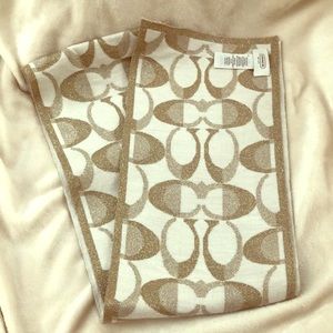 NWOT Auth Coach Scarf in Gold Shimmer & Ivory